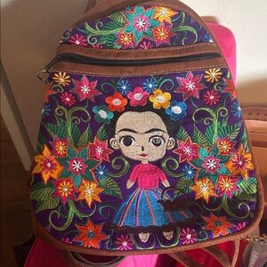 Authentic Mexican Frida Kahlo Colorful Embroidered Backpack